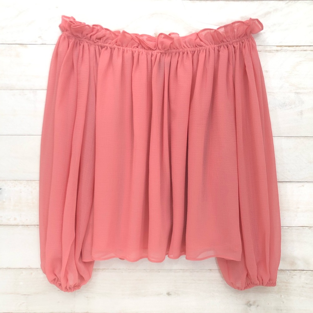 INC International Concepts Sheer Off The Shoulder Blouse • Sz L • Coral Pink EUC - Picture 3 of 10